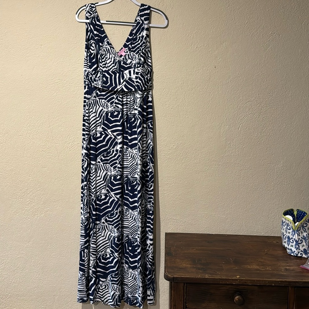 Lilly Pulitzer Navy and White Printed Maxi Dress